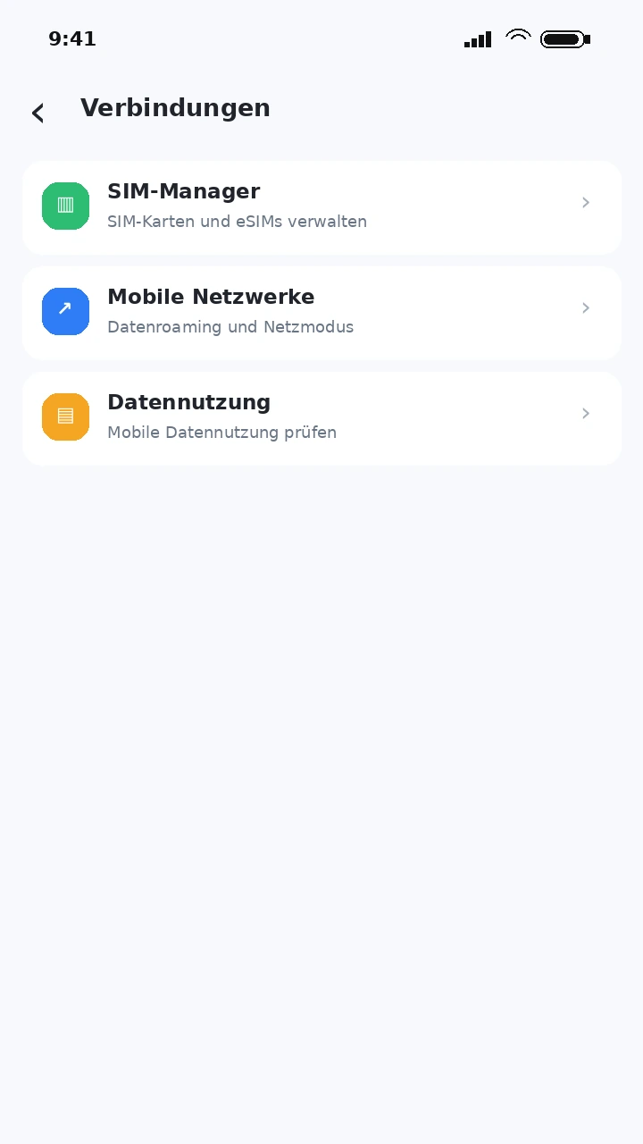 Android Verbindungen mit SIM-Manager