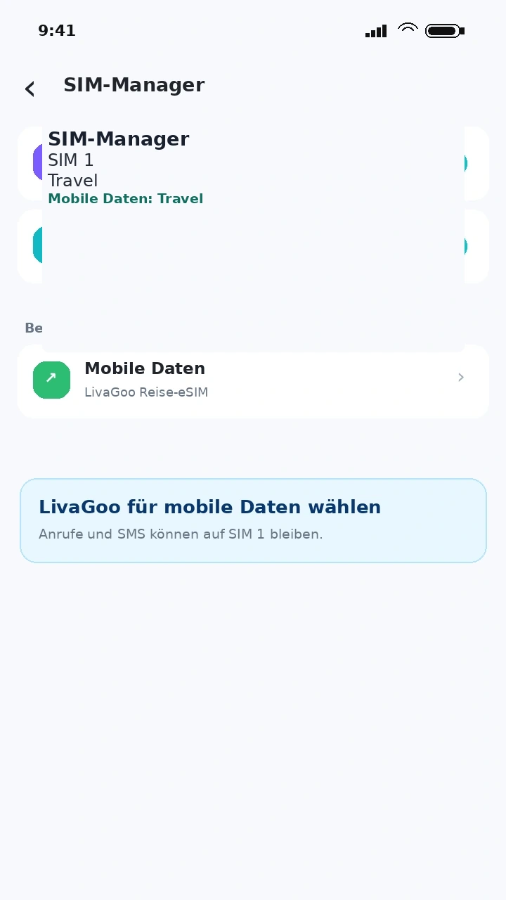 Android Reise-eSIM für mobile Daten ausgewählt