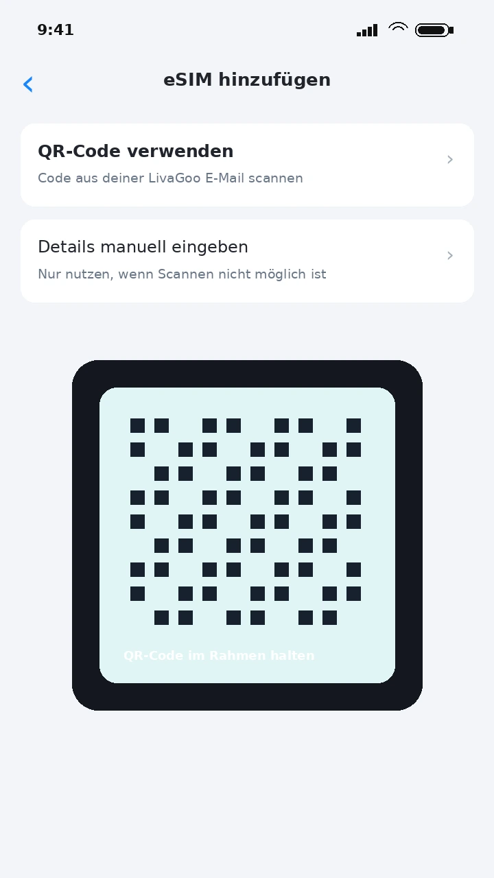 iPhone QR-Code Scanner für eine neue eSIM